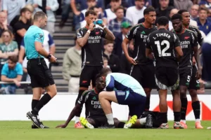 Bukayo Saka was taken off with an apparent injury in Arsenal's 1-0 win over Tottenham