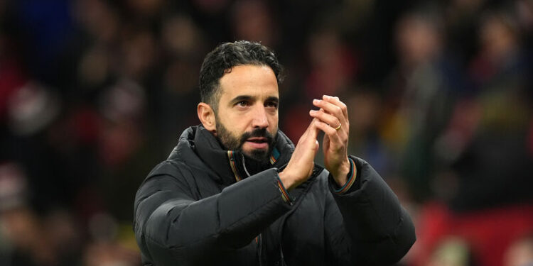 Manchester United manager Ruben Amorim applauds the fans following the UEFA Europa League, league stage match at Old Trafford, Manchester. Picture date: Thursday November 28, 2024.