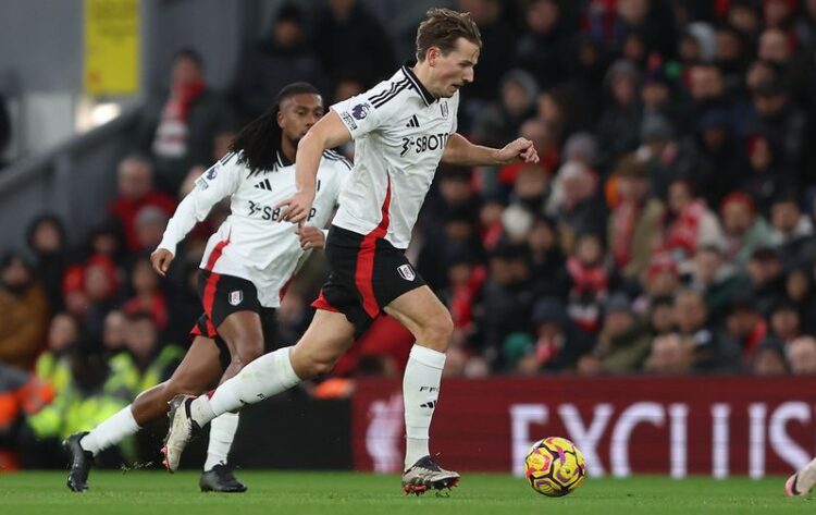 EDITORIAL USE ONLY No use with unauthorised audio, video, data, fixture lists, club/league logos or "live" services. Online in-match use limited to 120 images, no video emulation. No use in betting, games or single club/league/player publications.
Mandatory Credit: Photo by Paul Greenwood/Shutterstock (14998012bj)
Sander Berge of Fulham
Liverpool v Fulham, Premier League, Football, Anfield, Liverpool, UK - 14 Dec 2024