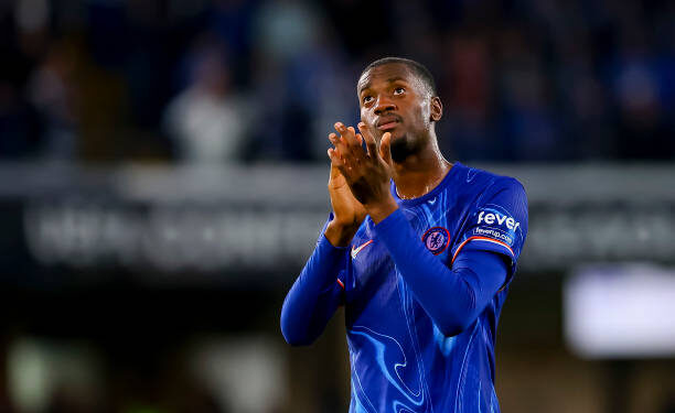 London, England - October 3: Tosin Adarabioyo of FC Chelsea celebrate after winning the UEFA Conference League 2024/25 League Phase MD1 match between Chelsea FC and KAA Gent at Stamford Bridge on October 3, 2024 in London, England. (Photo by Ryan Crockett/DeFodi Images via Getty Images)