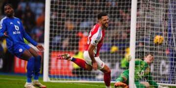Mikel Merino’s brace keeps Arsenal’s title charge alive as Ndidi’s Leicester City continue to sink
