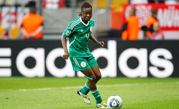 FRANKFURT AM MAIN, GERMANY - JUNE 30:  Perpetua Nkwocha of Nigeria during the FIFA Women's World Cup 2011 Group A match between Germany and Nigeria at FIFA World Cup Stadium Frankfurt on June 30, 2011 in Frankfurt am Main, Germany.  (Photo by Kevin C. Cox - FIFA/FIFA via Getty Images)