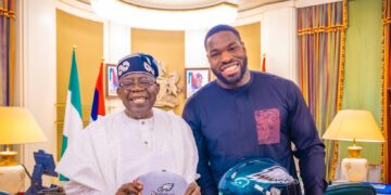 Tinubu hosts Super Bowl champion Moro Ojomo, urges him to mentor Nigerian youths