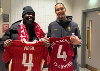 Odumodublvck hangs out with Van Dijk, Gomez after Liverpool’s Champions League exit