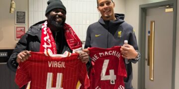 Odumodublvck hangs out with Van Dijk, Gomez after Liverpool’s Champions League exit