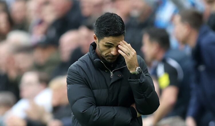 NEWCASTLE UPON TYNE, ENGLAND - NOVEMBER 02: Mikel Arteta, Manager of Arsenal, reacts during the Premier League match between Newcastle United FC and Arsenal FC at St James' Park on November 02, 2024 in Newcastle upon Tyne, England. (Photo by George Wood/Getty Images)