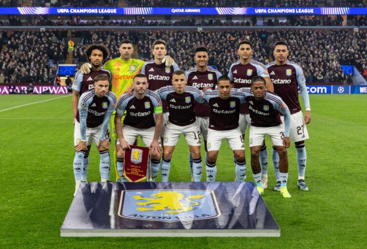 BIRMINGHAM, ENGLAND - NOVEMBER 27: The Aston Villa team line up before the match during the UEFA Champions League 2024/25 League Phase MD5 match between Aston Villa FC and Juventus at Villa Park on November 27, 2024 in Birmingham, England. (Photo by Andrew Kearns - CameraSport via Getty Images)