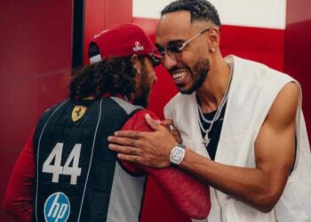 Aubameyang joins Lewis Hamilton at Bahrain Grand Prix for Ferrari debut