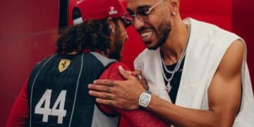 Aubameyang joins Lewis Hamilton at Bahrain Grand Prix for Ferrari debut