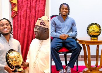 Ademola Lookman presents African Player of the Year Award to President Tinubu, Governor Sanwoolu