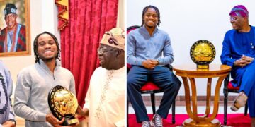 Ademola Lookman presents African Player of the Year Award to President Tinubu, Governor Sanwoolu