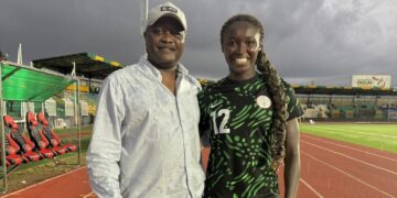Babajide celebrates first Super Falcons start and victory with father in attendance