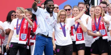 Sarina Wiegman steals the show as Burna Boy surprises Lionesses at Euro 2025 parade