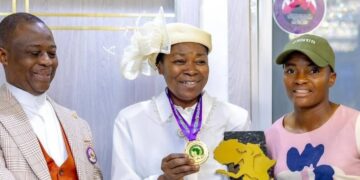 Super Falcons’ Rasheedat Ajibade presents WAFCON medal, MVP award to Pastor Olukoya