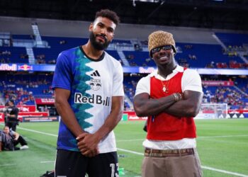 Asake turns heads at New York Red Bulls match with coin toss and ball tricks