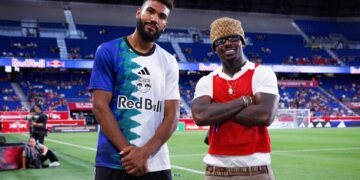 Asake turns heads at New York Red Bulls match with coin toss and ball tricks
