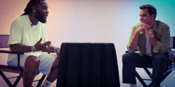Burna Boy and Roger Federer share lighthearted conversation in “GOAT Talk” sit-down
