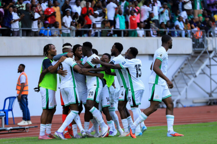 UYO, NIGERIA - OCTOBER 14: Victor Osimhen of Nigeria celebrate with team mates during the 2026 FIFA World Cup, WM, Weltmeisterschaft, Fussball qualifier match between Super Eagles of Nigeria and Benin Republic at Godwill Akpabio Stadium on October 14, 2025 in Uyo, Nigeria. Photo by Nsidibe Akpan Copyright: xx