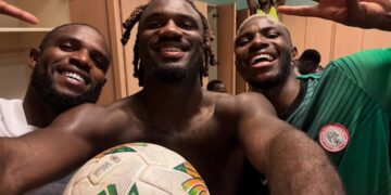 Moffi shares celebratory photo with Osimhen and Onyeka after Nigeria’s win over Benin