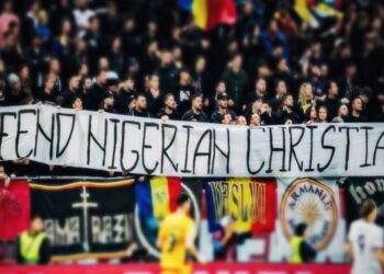 Romanian fans display “Defend Nigerian Christians” banner during World Cup Qualifier