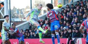 Haaland’s brace powers Man City over Palace to keep pressure on Arsenal